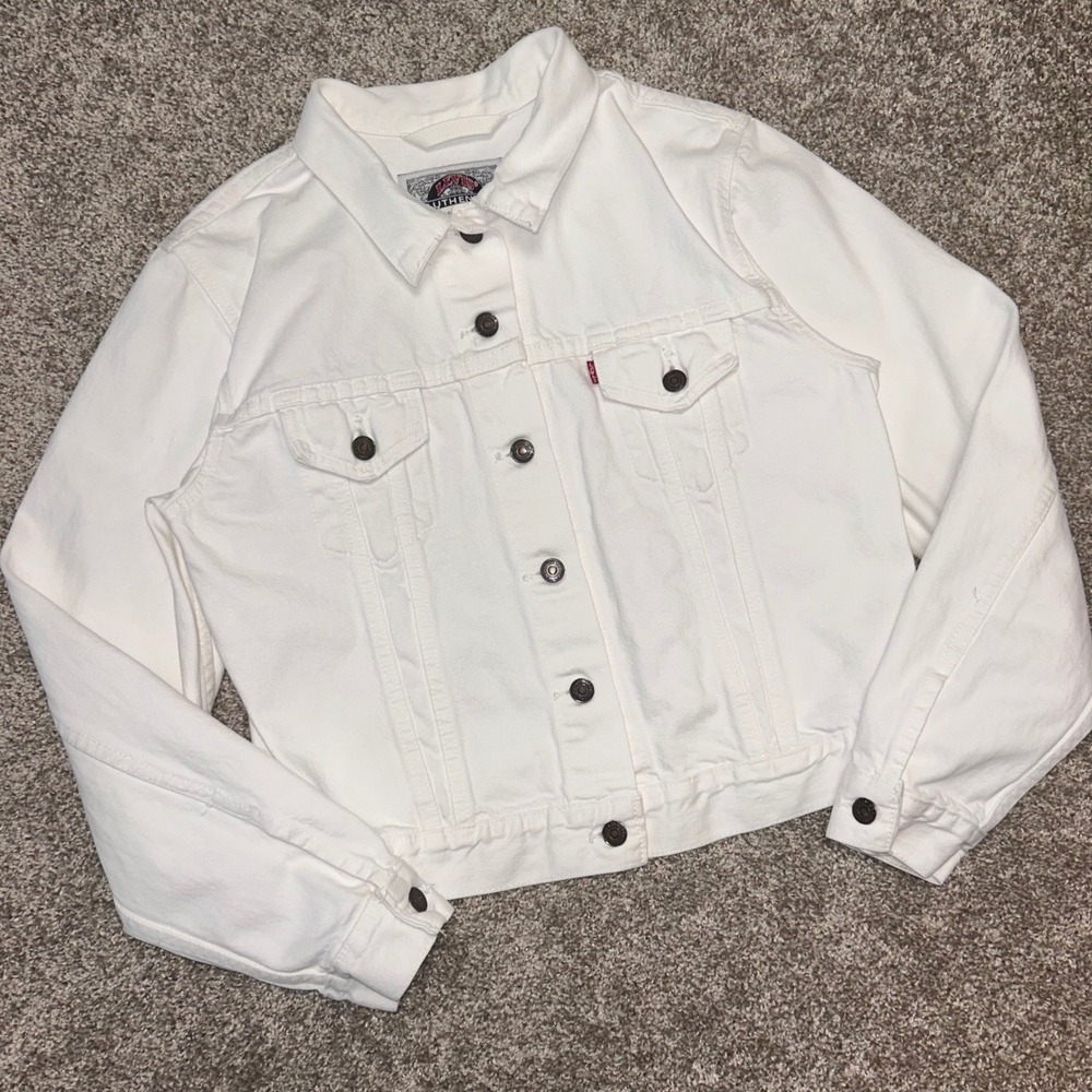 Vintage Levi's Authentic White Denim Trucker Jacket Made USA Women Medium 90s